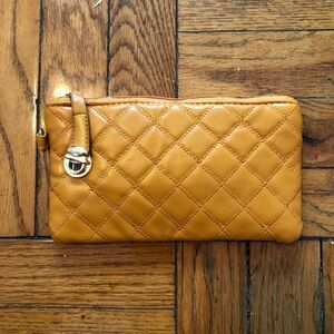 Quilted mustard clutch wallet purse